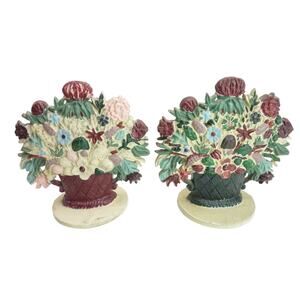 Vintage Cast Iron Door Stop Flowers in Vase Garden Gift Cottagecore 80s
